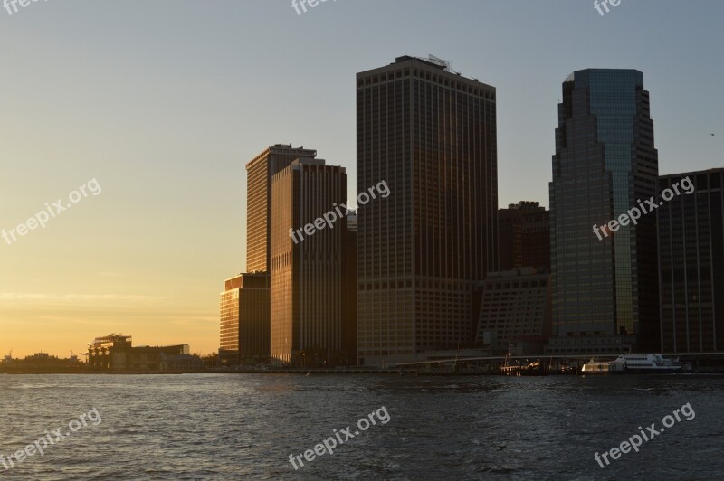 Sunset Skyline New York New York City Skyscraper