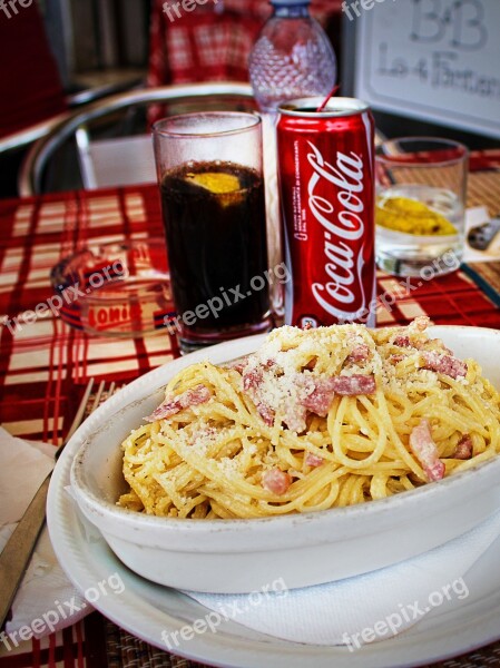 Spaghetti Carbonara Lunch Noodles Eat