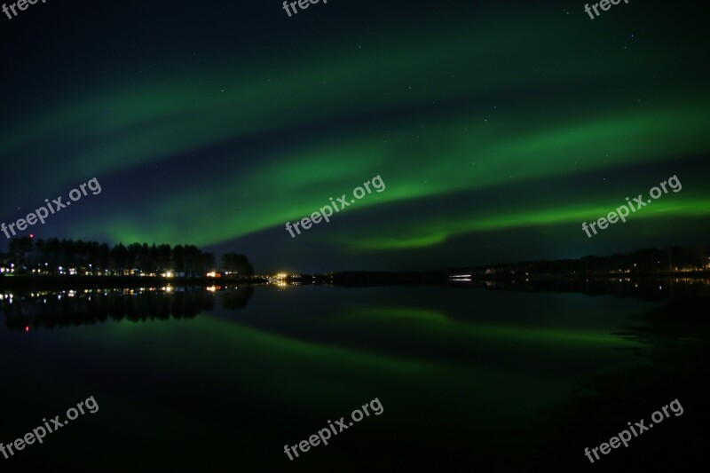 Northern Lights Himmel Night Mirroring Sweden