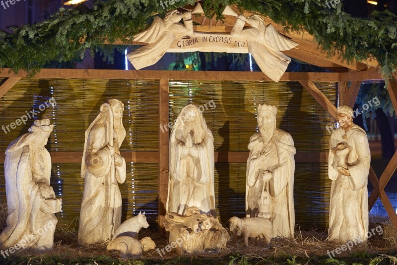 Christmas Nativity Scene Carved Wood Santa Claus