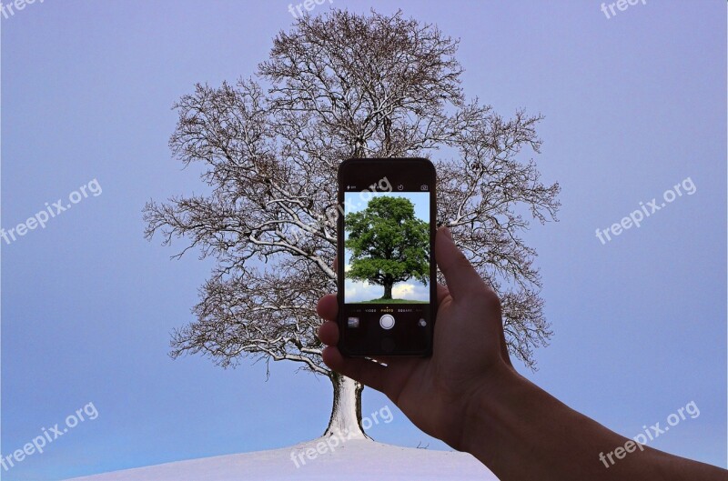 Mobile Phone Hand Summer Winter Photo Manipulation