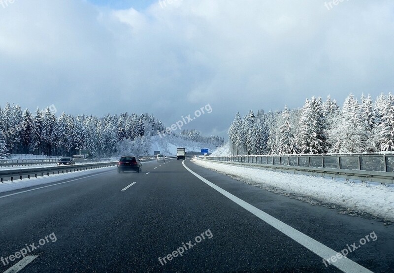 Highway Winter Snow Road Away