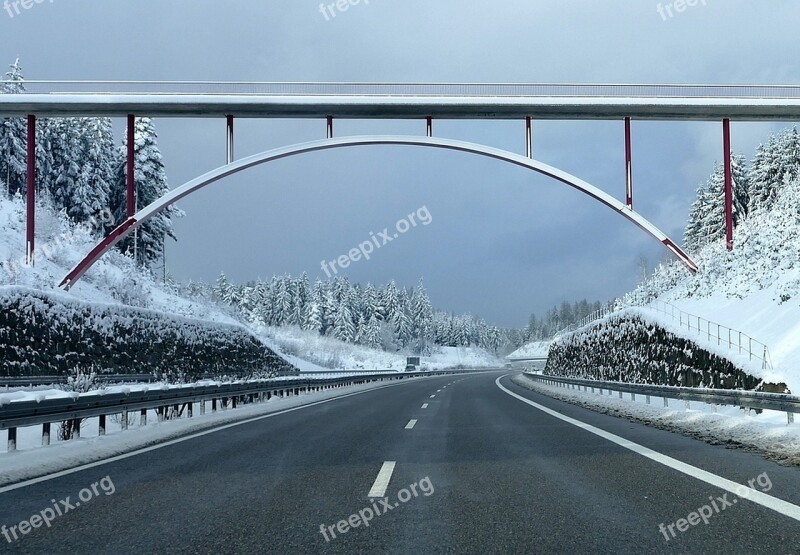 Highway Winter Snow Road Bridge