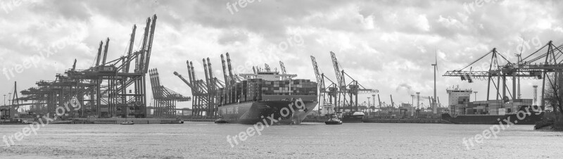 Port Hamburg Container Ship Harbour Cranes Container Handling