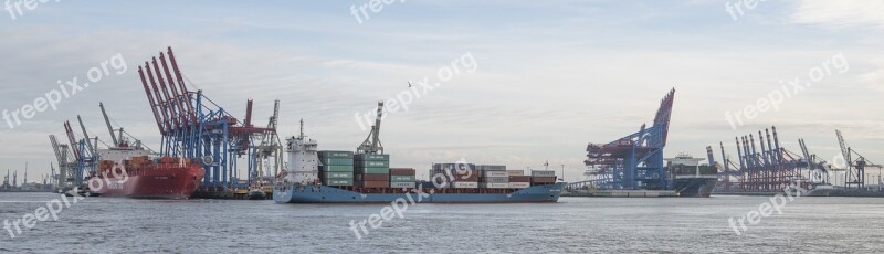 Port Hamburg Container Cranes Freighter