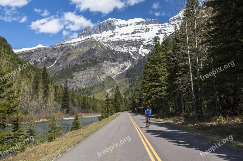 Biking Highway Glacier National Park Outdoors Mountains