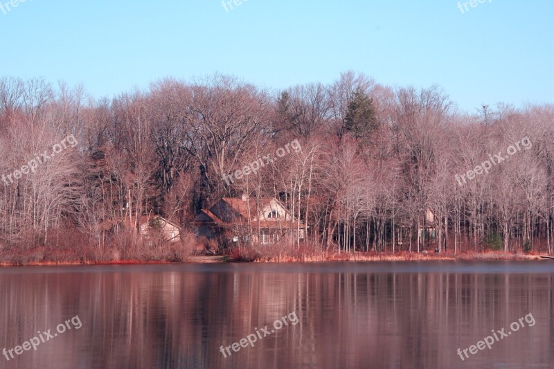 Michigan Lake House Lake Winter Reflection