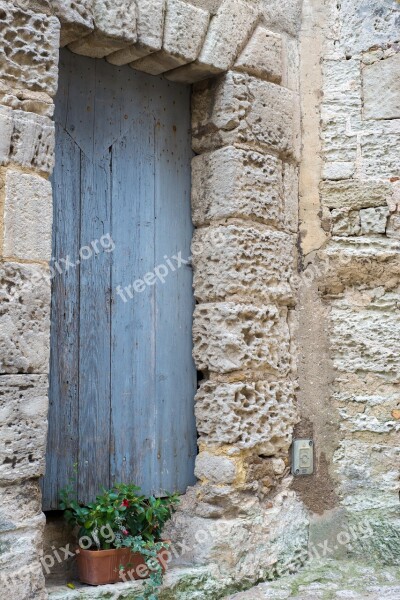 Door Blue Old Wood House Entrance