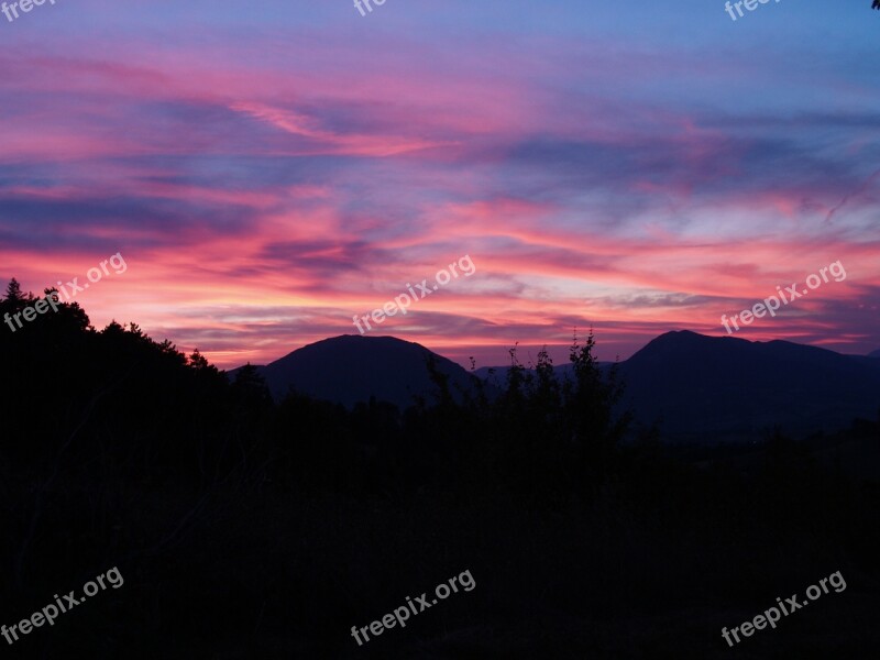 Sunset Mountains Burning Sky Landscape Clouds