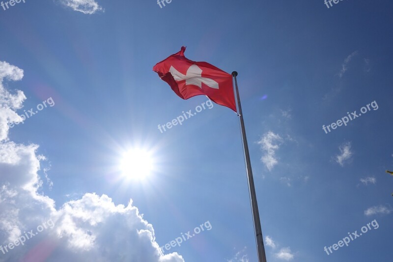 Switzerland Flag Cross Clouds Flutter