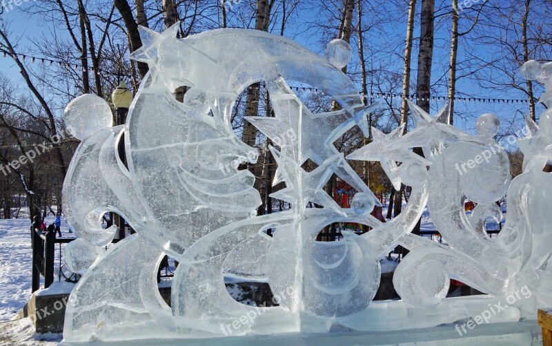 Ice Figures City Park Winter Russia Cold