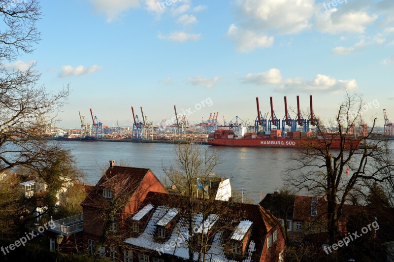 Elbe Hamburg Port Harbour Cranes Elbe Beach