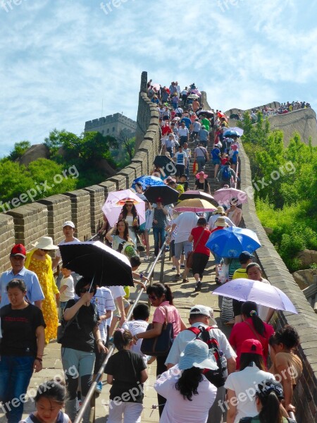 Tourists Great Wall Of China Chinese Famous Heritage