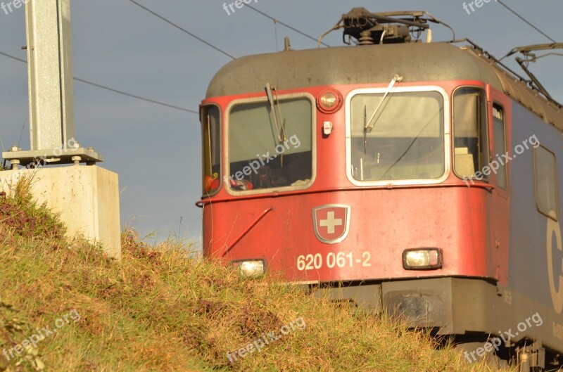 Train Switzerland Landscape Locomotive Red