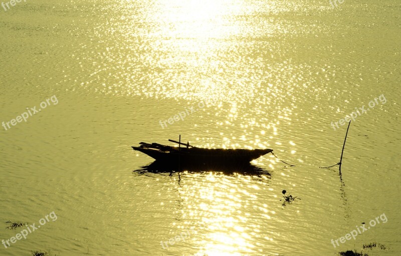 Outdoor Water The Boat Catching Fish Sunset