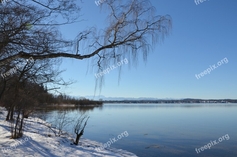 Wintry Starnberger See Snow Snow Landscape Sparkle