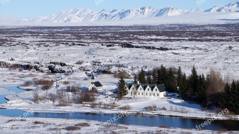 Lake Mountain Thingvellir National Park Snowman Colorful