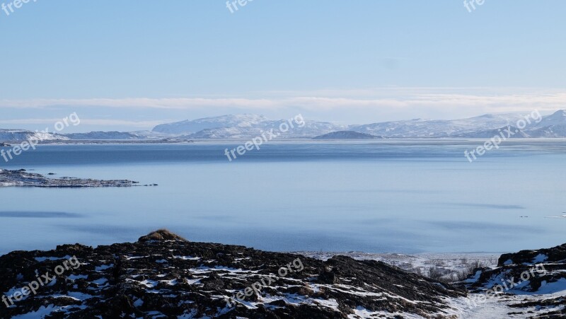 Lake Mountain Thingvellir National Park Snowman Colorful