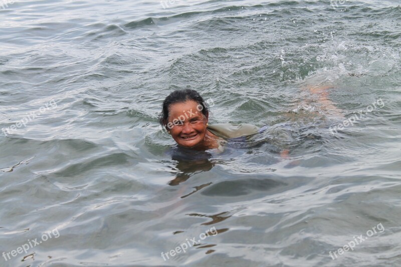 Grandmother Old To Swim Happy Women