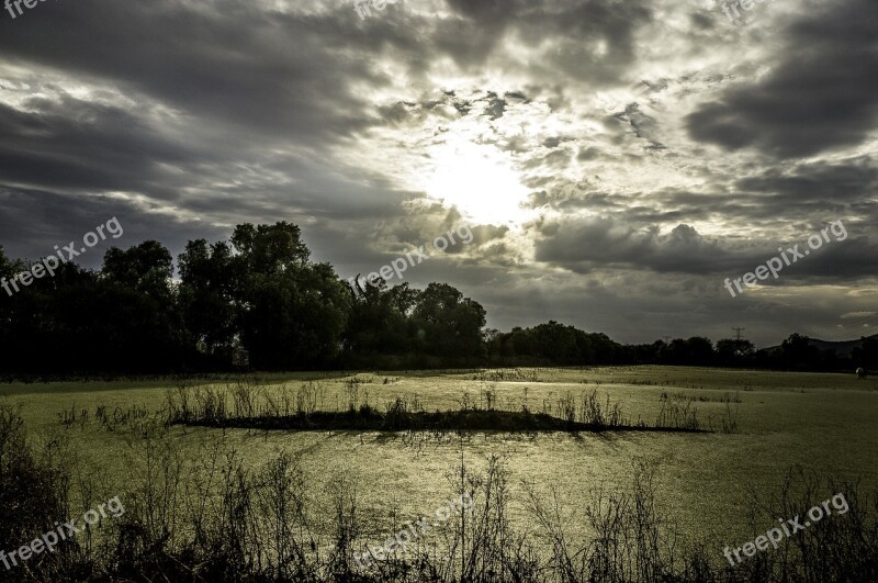 Landscape Cloudy Water Peace Field