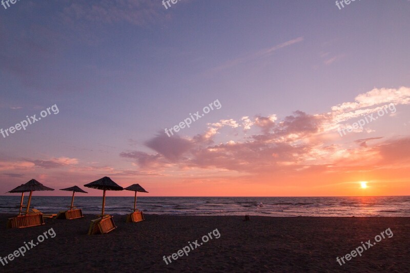 Sea Beach Sunset Montenegro Parasol