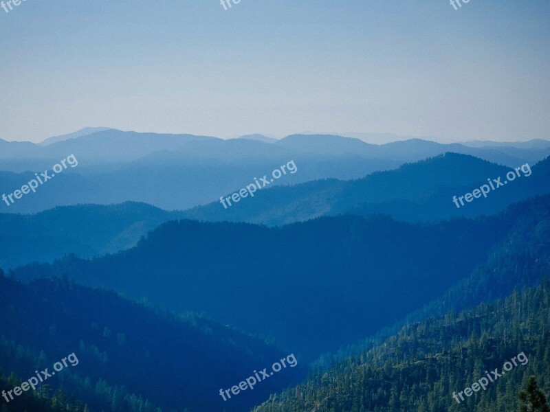 Mountain Hills Blue Misty Landscape