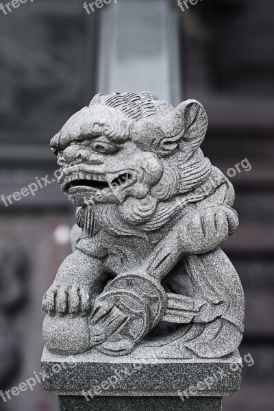 Religion Carving Stone Lion Buddhism Taiwan