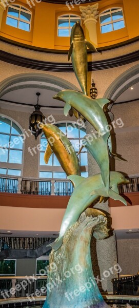 Statue Dolphins Gaylord Palms Florida Fountain