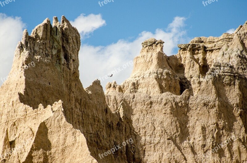 Badlands Rock Formations Blue Sky Landscape Rock