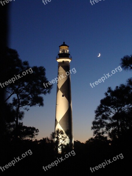 Lighthouse Ocean Night Darkness Moon