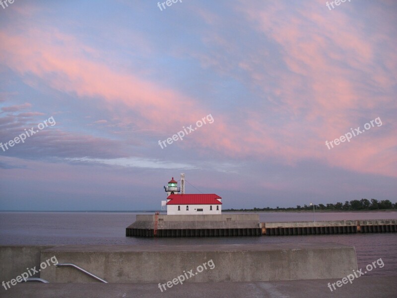 Sunset Lighthouse Sky Coastline Navigation