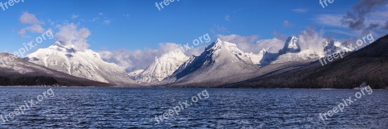 Lake Mcdonald Panorama Landscape Scenic Mountains