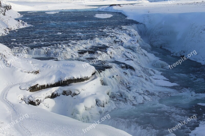 Gullfoss Waterfall Gullfoss Great Waterfall Winter Cold