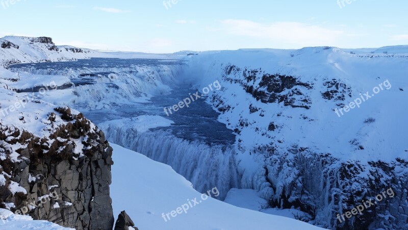 Gullfoss Waterfall Gullfoss Great Waterfall Winter Cold