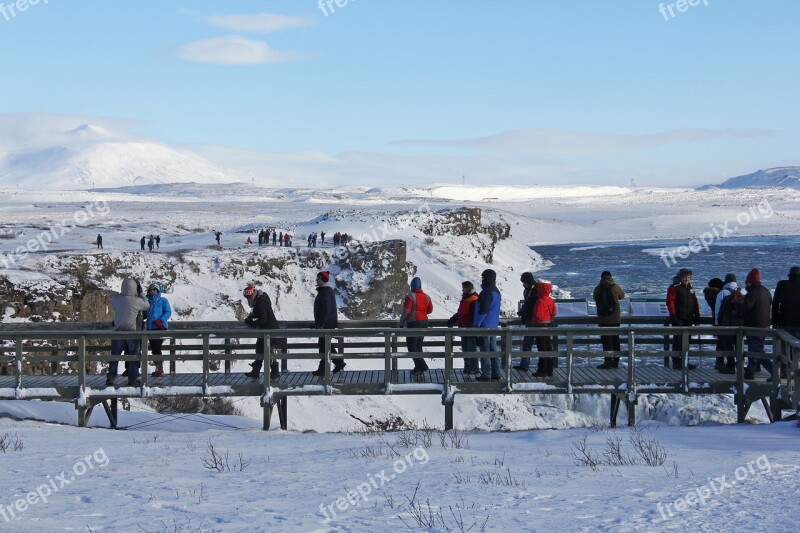 Gullfoss Waterfall Gullfoss Great Waterfall Winter Cold