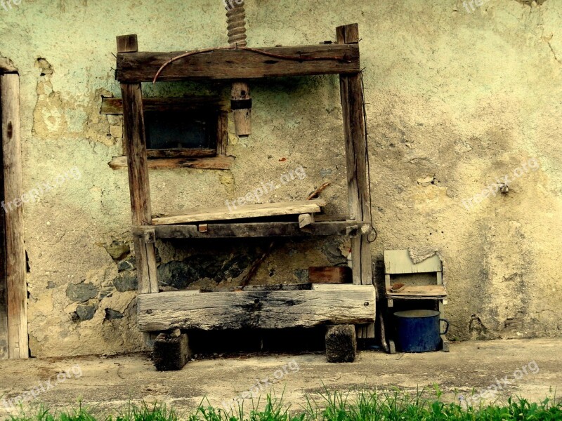 Wine Press Metal Bucket Old Wood Free Photos