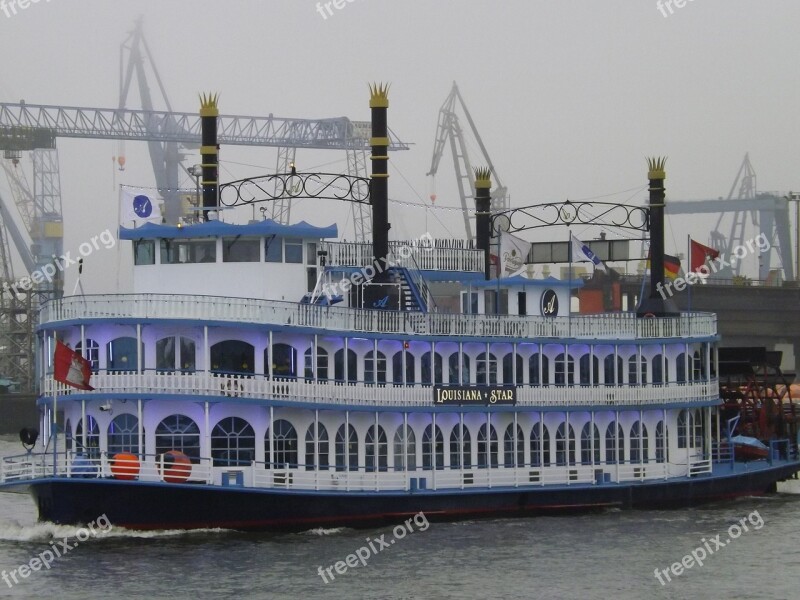 Louisiana Star Passenger Ship Paddle Steamer Heckraddampfer Port Of Hamburg