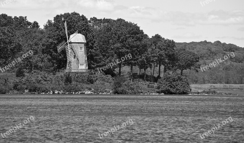 Windmill Ctriverfront Black White Free Photos