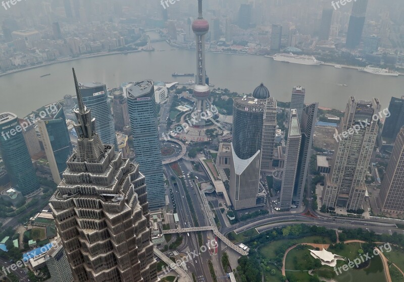 Shanghai China Skyscraper Smog River