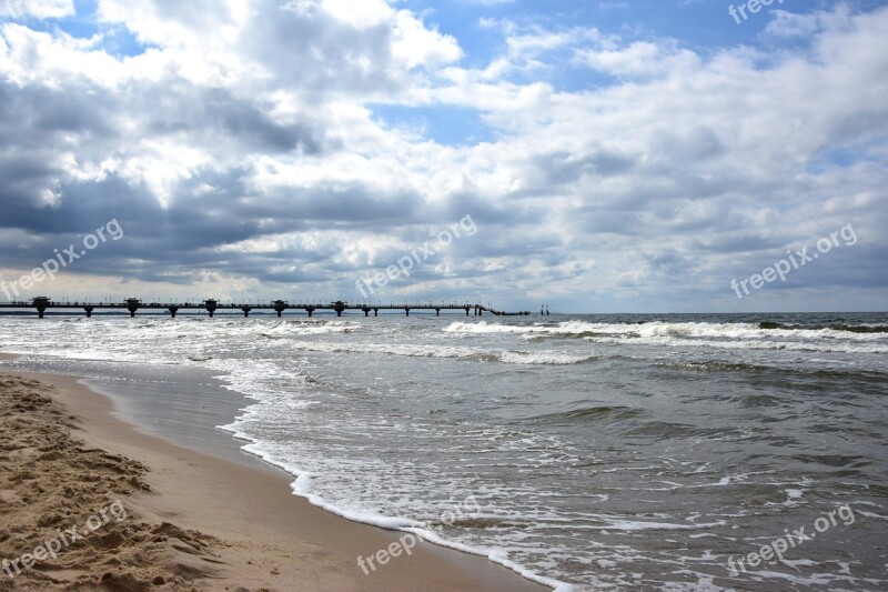 The Pier Międzyzdroje The Waves Sea Clouds