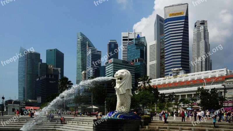 Singapore Lion City Landmark Fonaine Skyscrapers