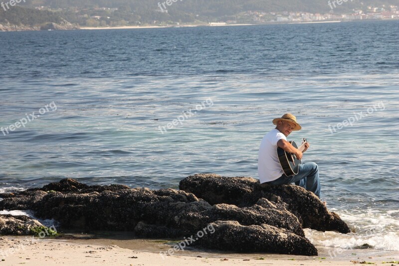 Guitar Beach Sea Music Playing The Guitar