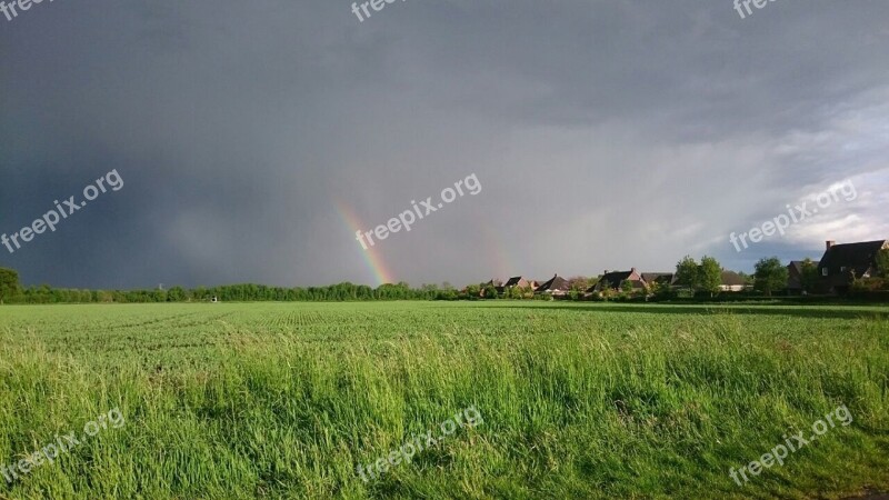 Landscape Rainbow View Nature Threatening Sky