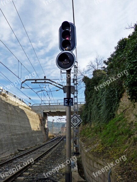 Traffic Light Catenary Via Railway Train Line