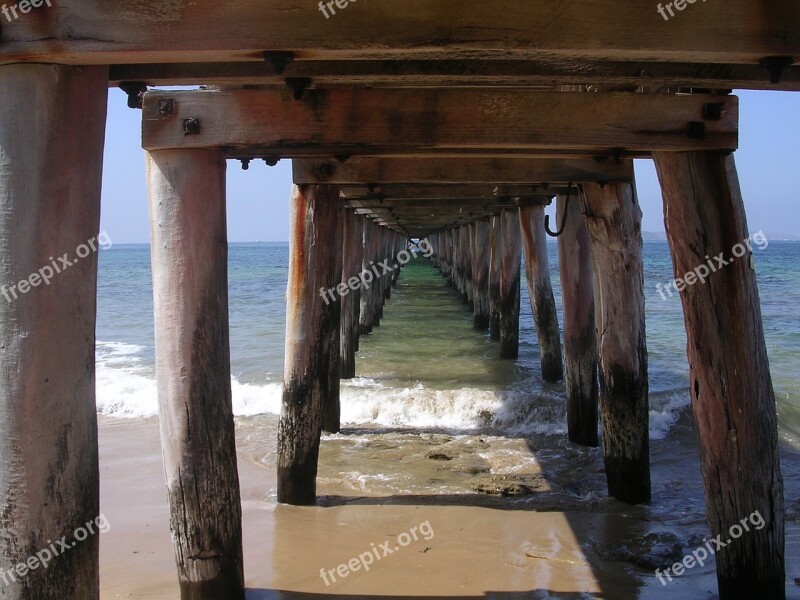 Beach Bridge Sea Scaffolding Wooden Bridge