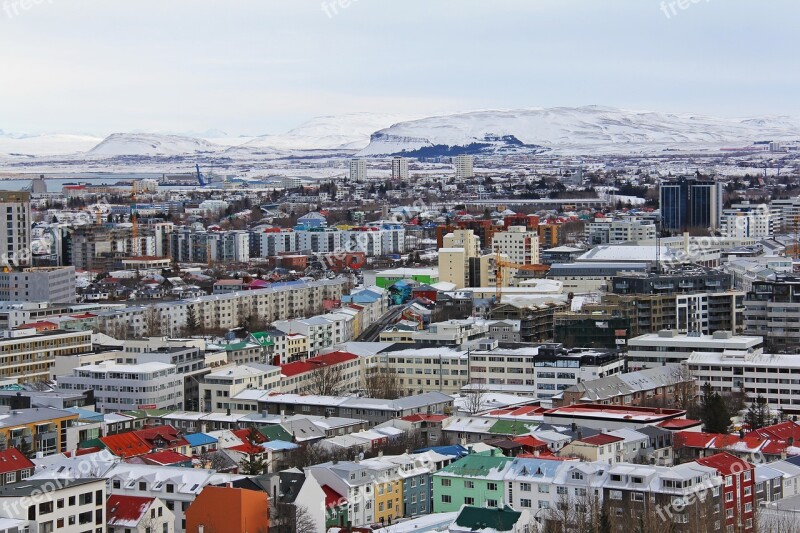 Top View Icelandic Houses From The Top Famous Church