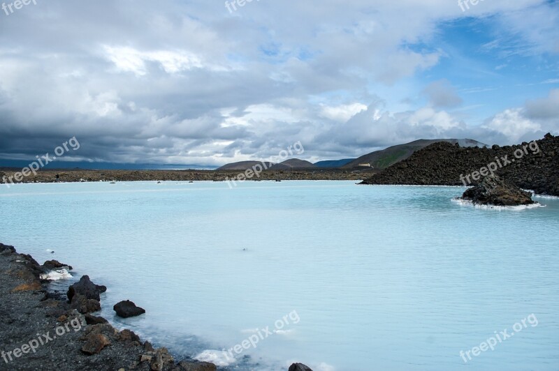 Lake Blue Iceland Water Clouds