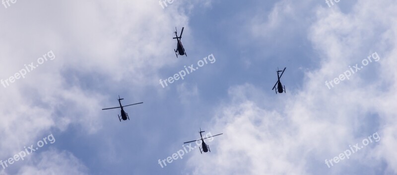 Helicopters Aircraft Four 4 Flying