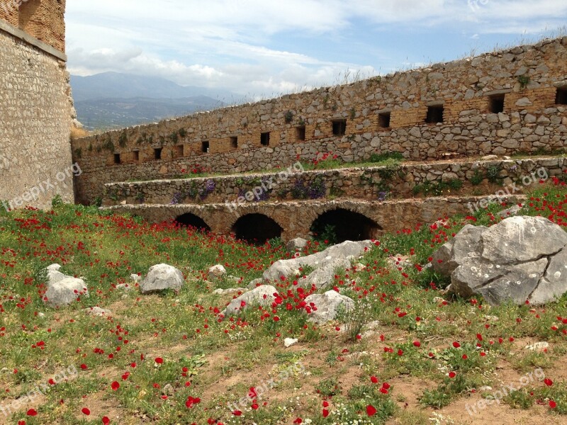 Greece Flower Wall Architecture Scenic