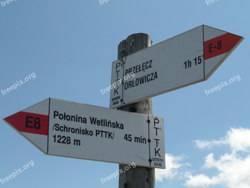 Trail Signpost Bieszczady Hiking Trails Hiking Trail